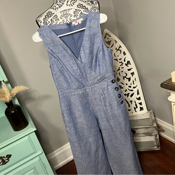 Boden Dorothea Linen Jumpsuit, Blue Chambray, Size 6 US (Size 10 UK) - Picture 3 of 13